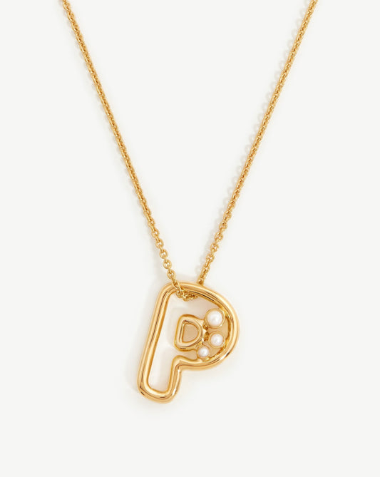 Chubby Pearl Initial Pendant Necklace  - Initial P | 18ct Gold Vermeil/Pearl