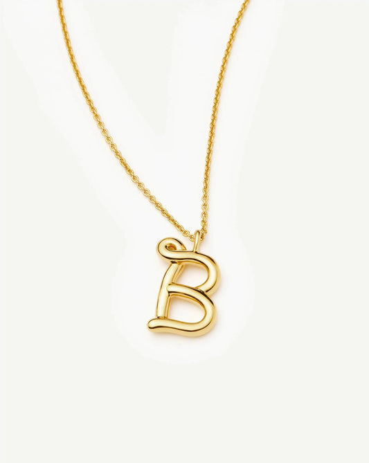 Curly Molten Initial Pendant Necklace - B | 18ct Gold Vermeil