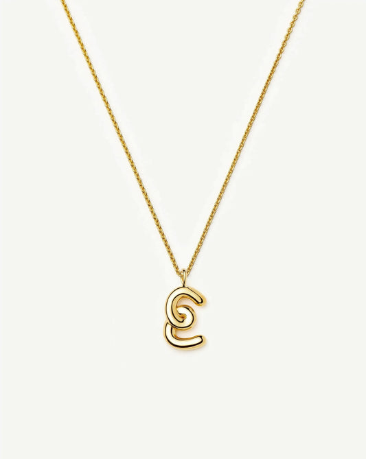 Curly Molten Initial Pendant Necklace - E | 18ct Gold Vermeil