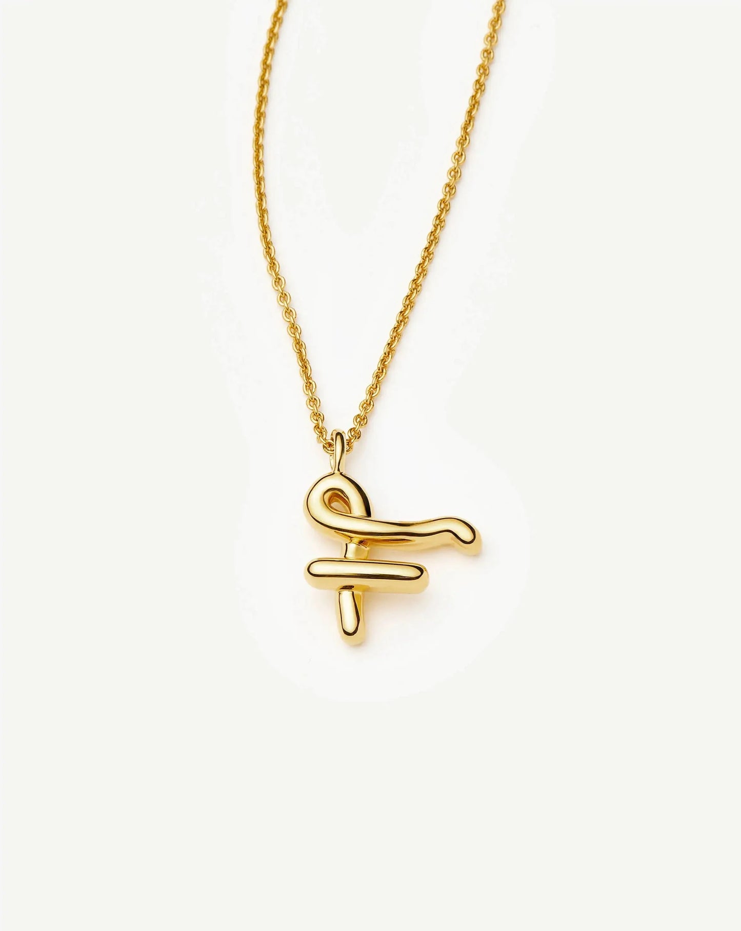 Curly Molten Initial Pendant Necklace - F | 18ct Gold Vermeil