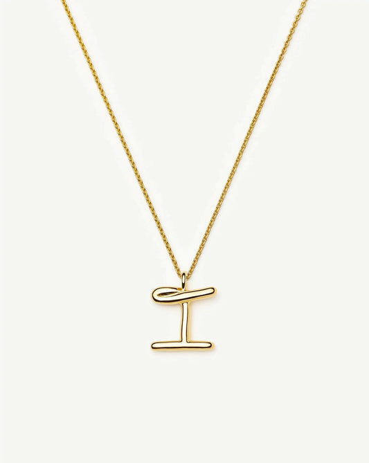 Curly Molten Initial Pendant Necklace - I | 18ct Gold Vermeil