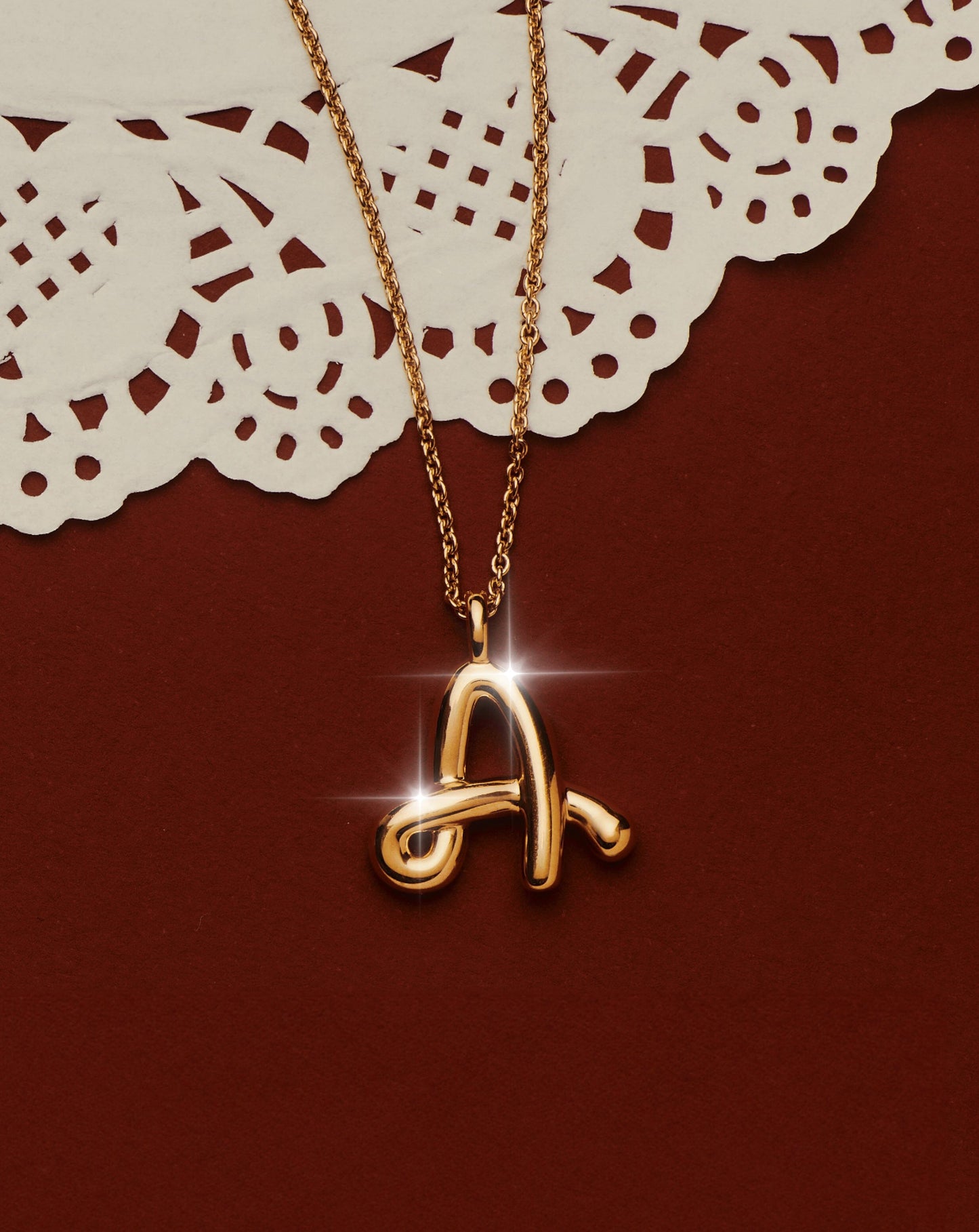 Curly Molten Initial Pendant Necklace  - A | Gold