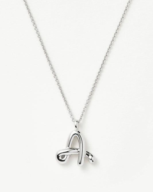Curly Molten Initial Pendant Necklace - A | Sterling Silver