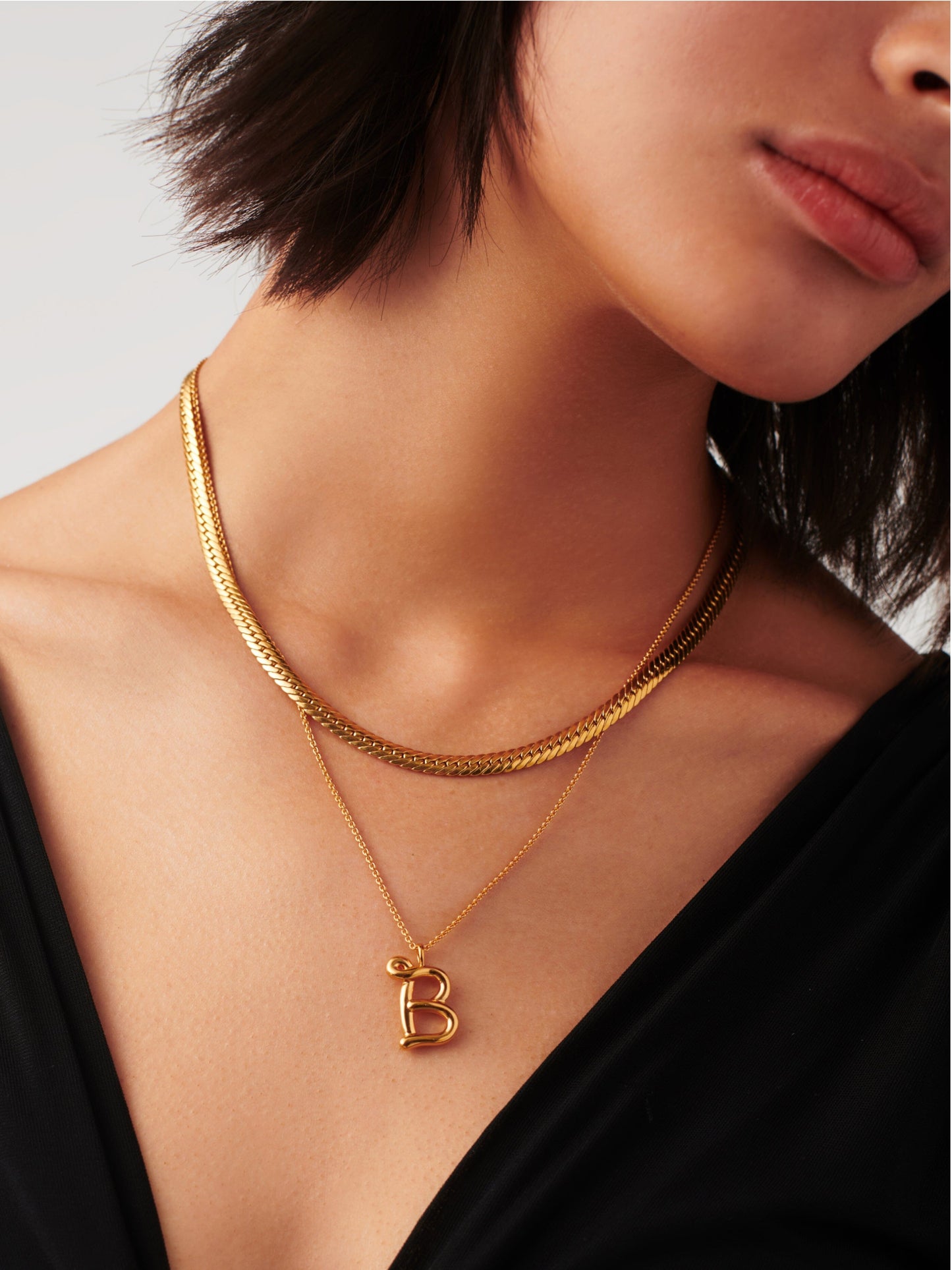 Curly Molten Initial Pendant Necklace - B | 18ct Gold Vermeil