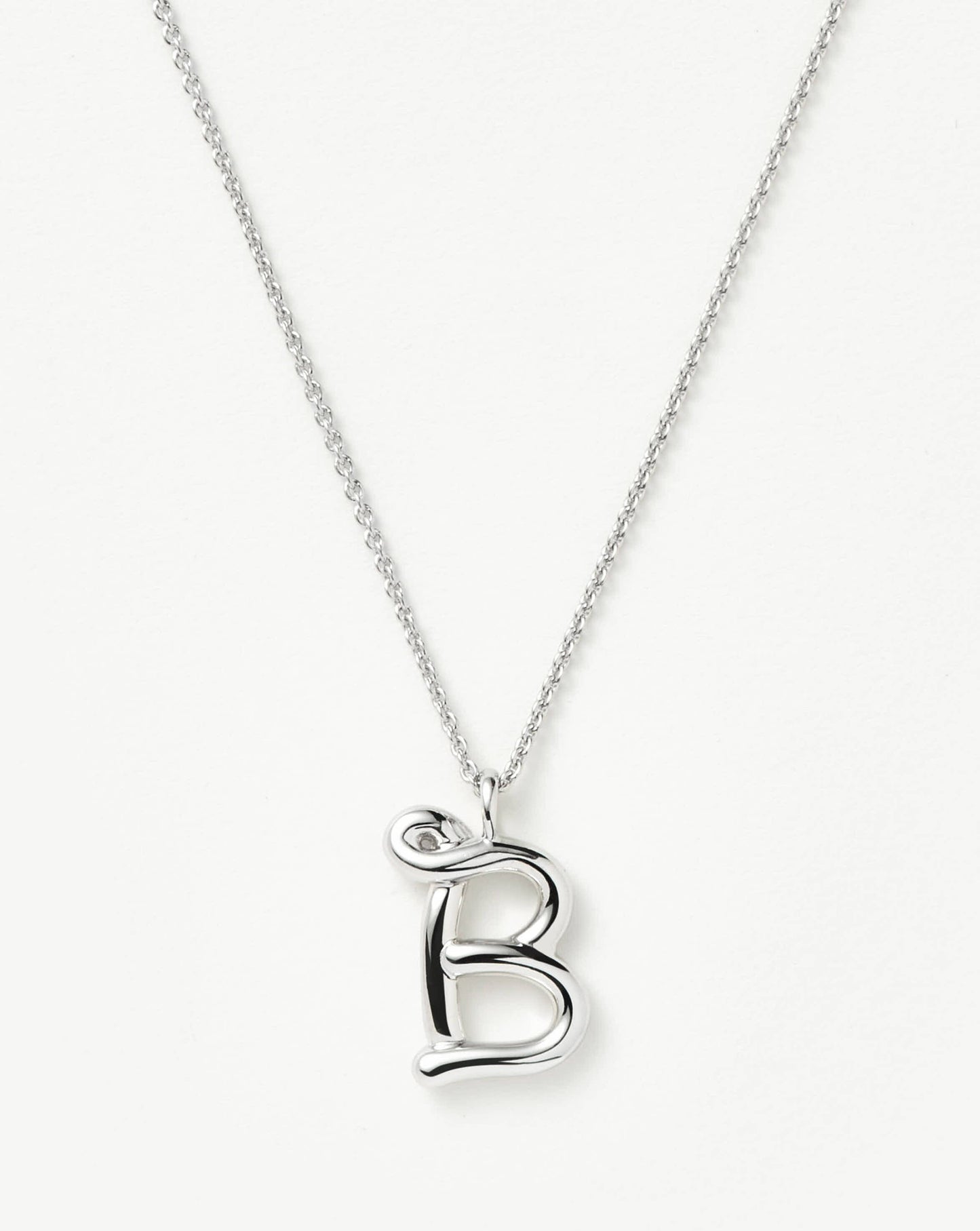 Curly Molten Initial Pendant Necklace - B | Sterling Silver