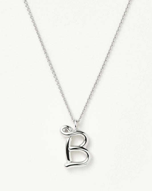 Curly Molten Initial Pendant Necklace - B | Sterling Silver