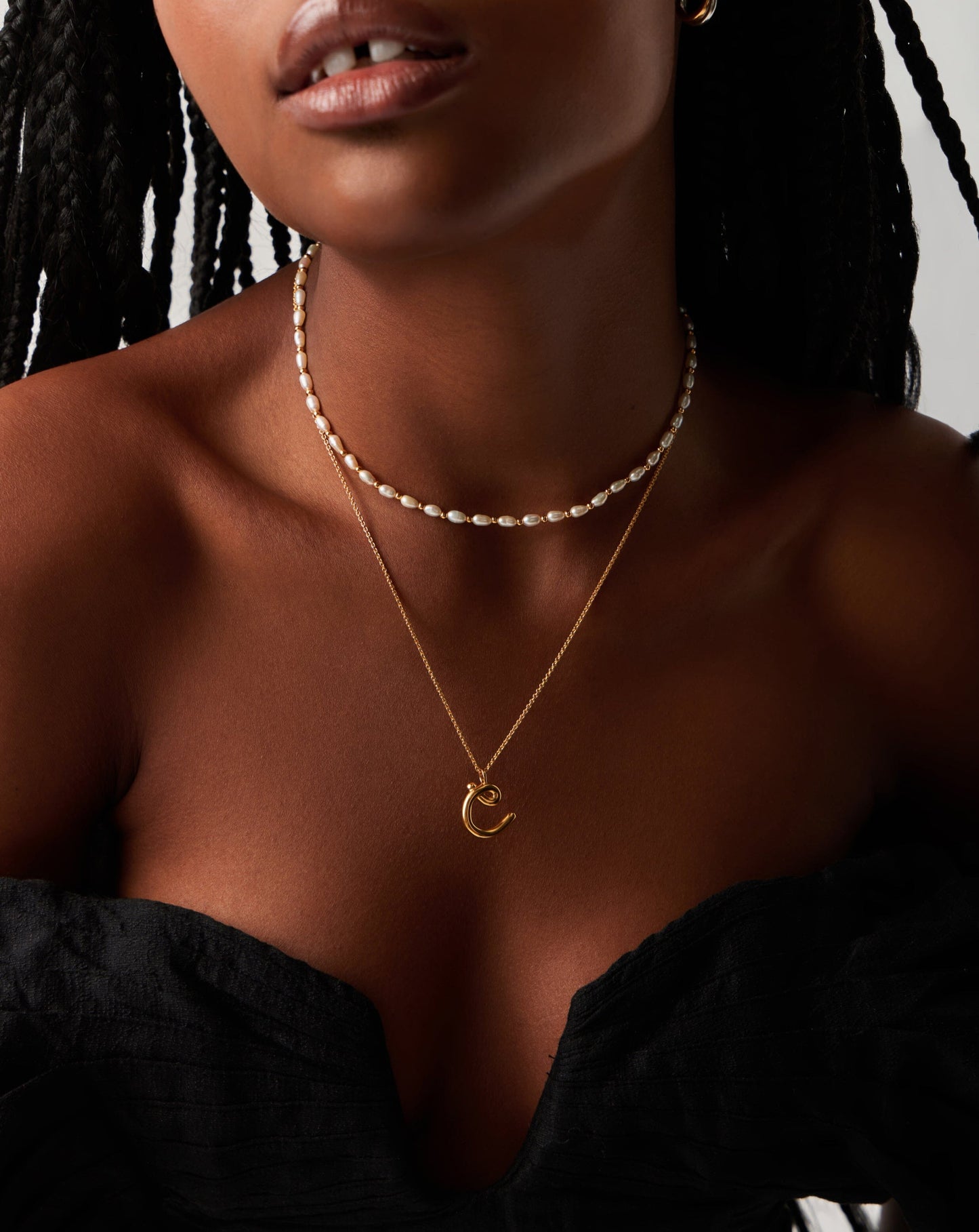 Curly Molten Initial Pendant Necklace - C | 18ct Gold Vermeil