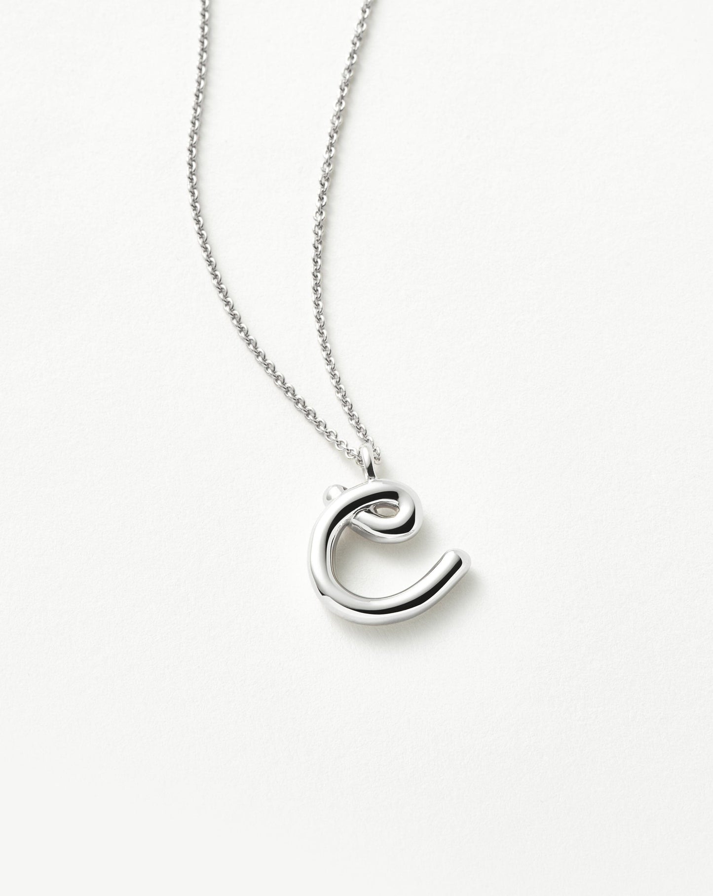 Curly Molten Initial Pendant Necklace - C | Sterling Silver