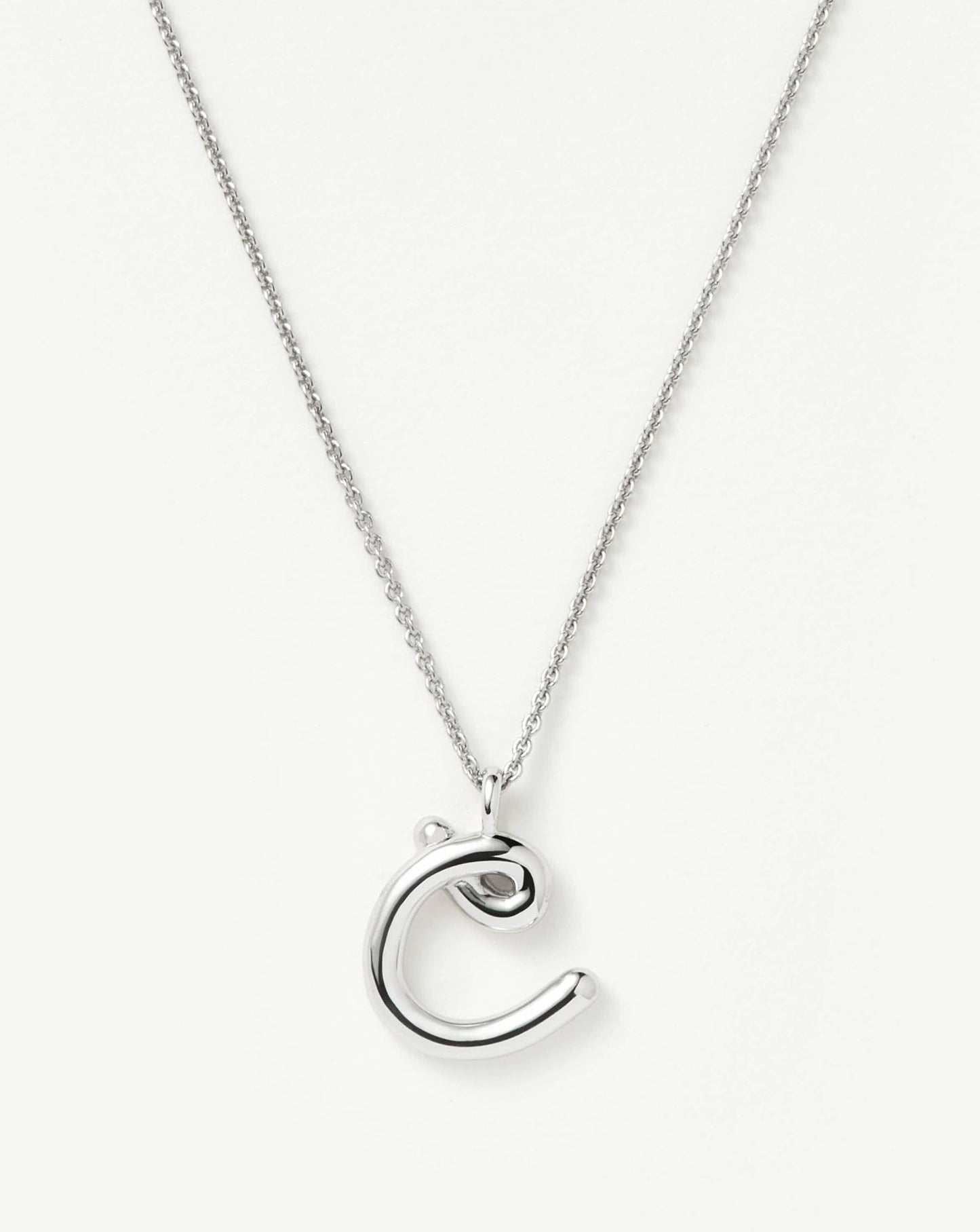 Curly Molten Initial Pendant Necklace - C | Sterling Silver