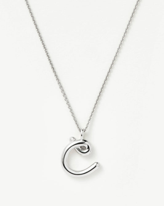 Curly Molten Initial Pendant Necklace - C | Sterling Silver