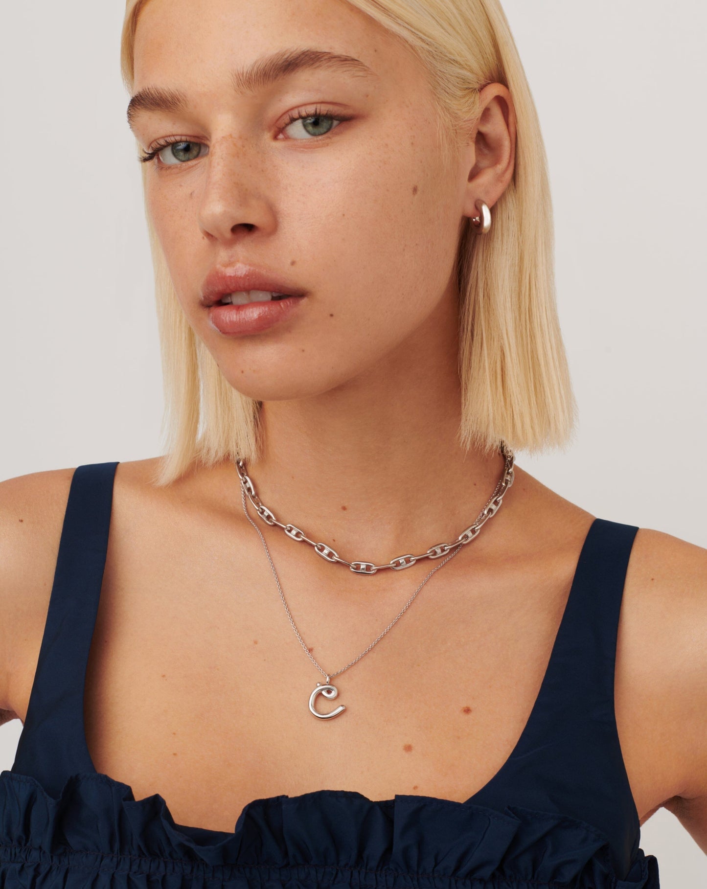 Curly Molten Initial Pendant Necklace - C | Sterling Silver
