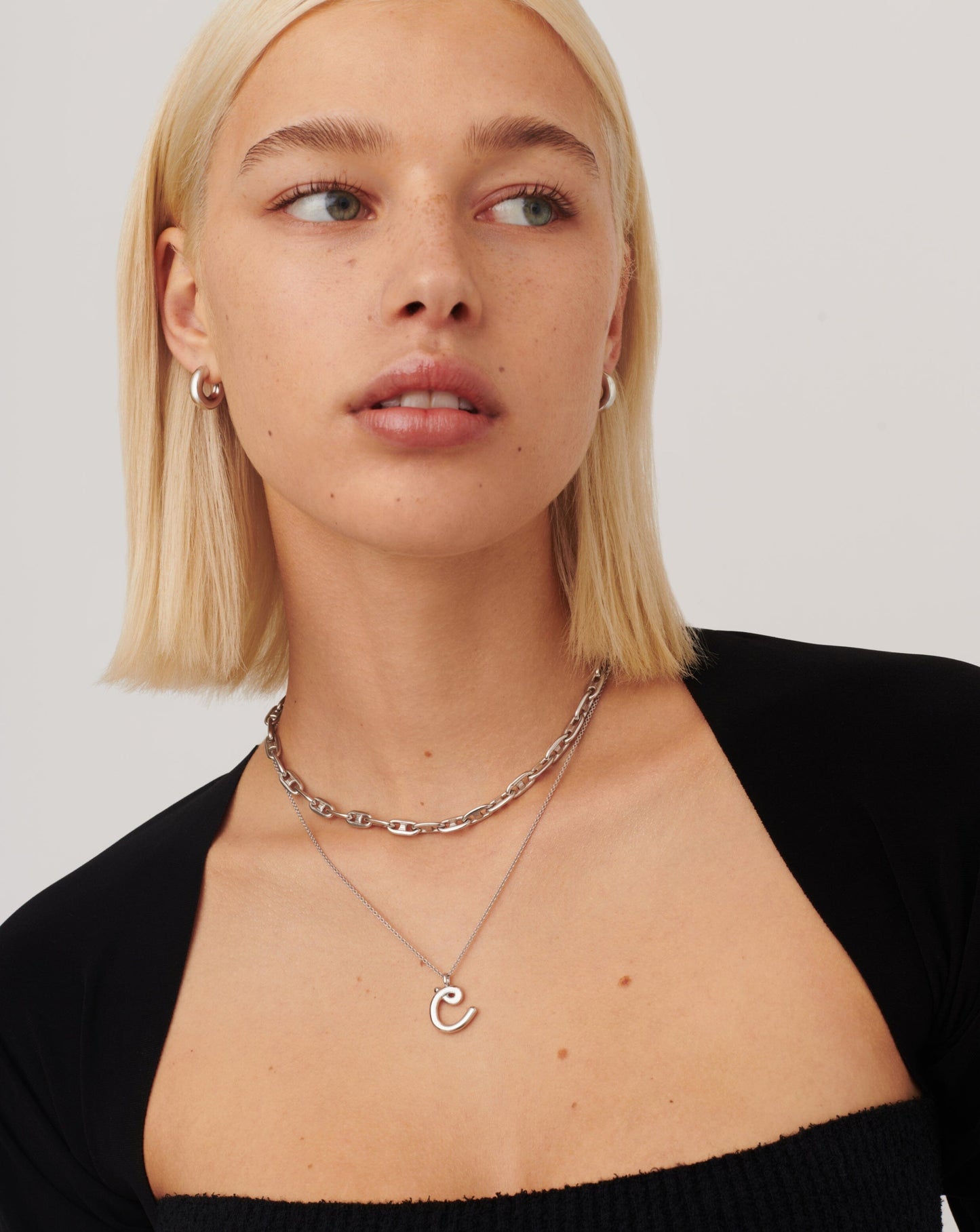 Curly Molten Initial Pendant Necklace - C | Sterling Silver