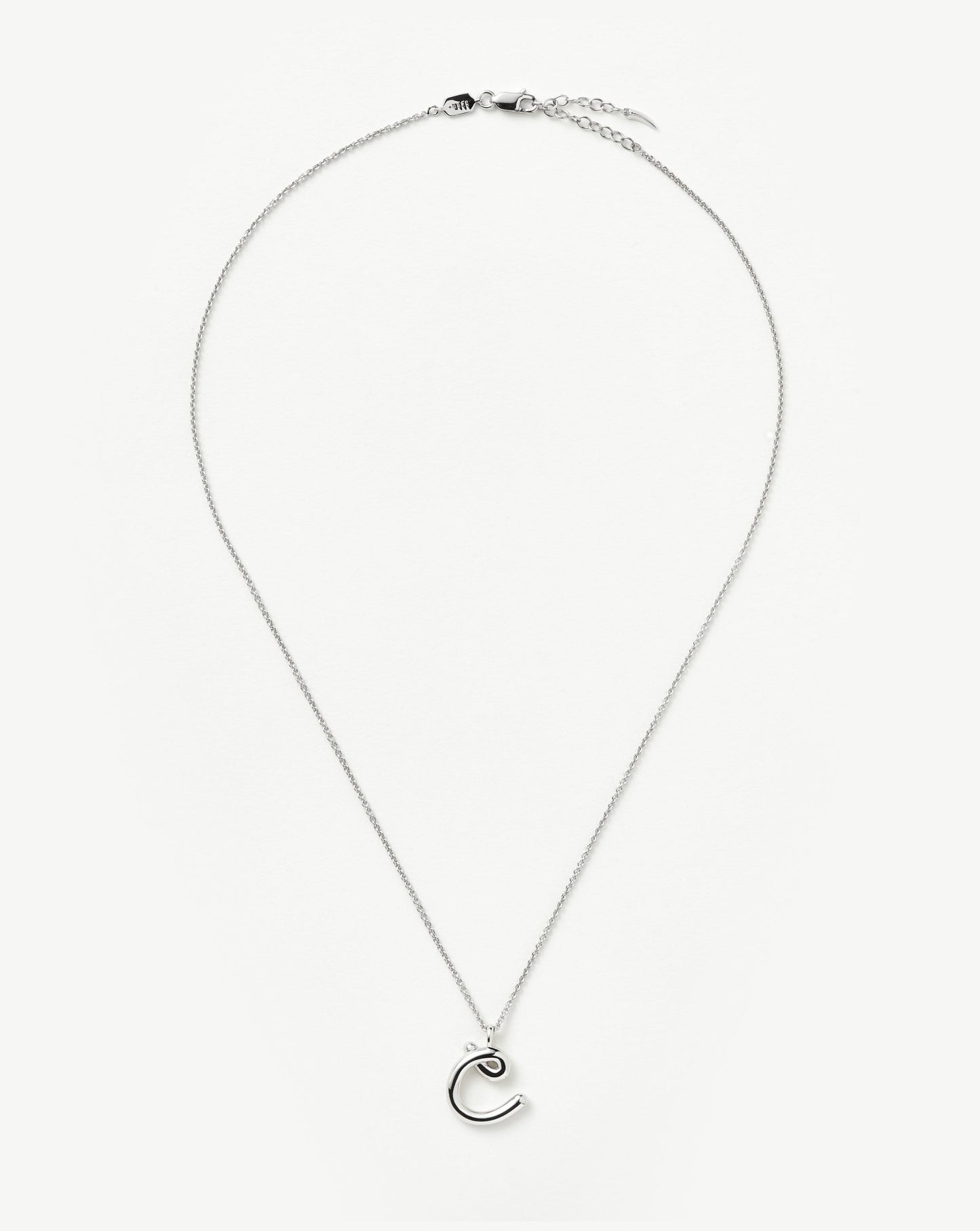 Curly Molten Initial Pendant Necklace - C | Sterling Silver