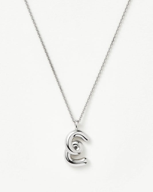 Curly Molten Initial Pendant Necklace - E | Sterling Silver