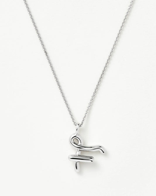 Curly Molten Initial Pendant Necklace - F | Sterling Silver