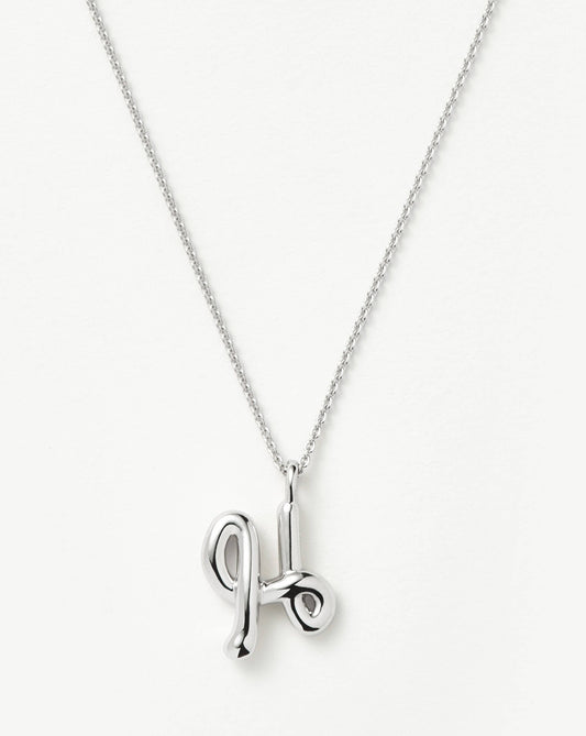 Curly Molten Initial Pendant Necklace - H | Sterling Silver