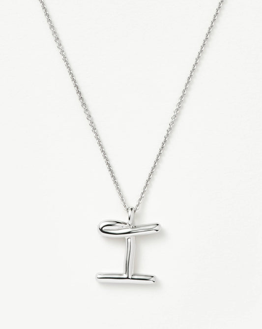 Curly Molten Initial Pendant Necklace - I | Sterling Silver
