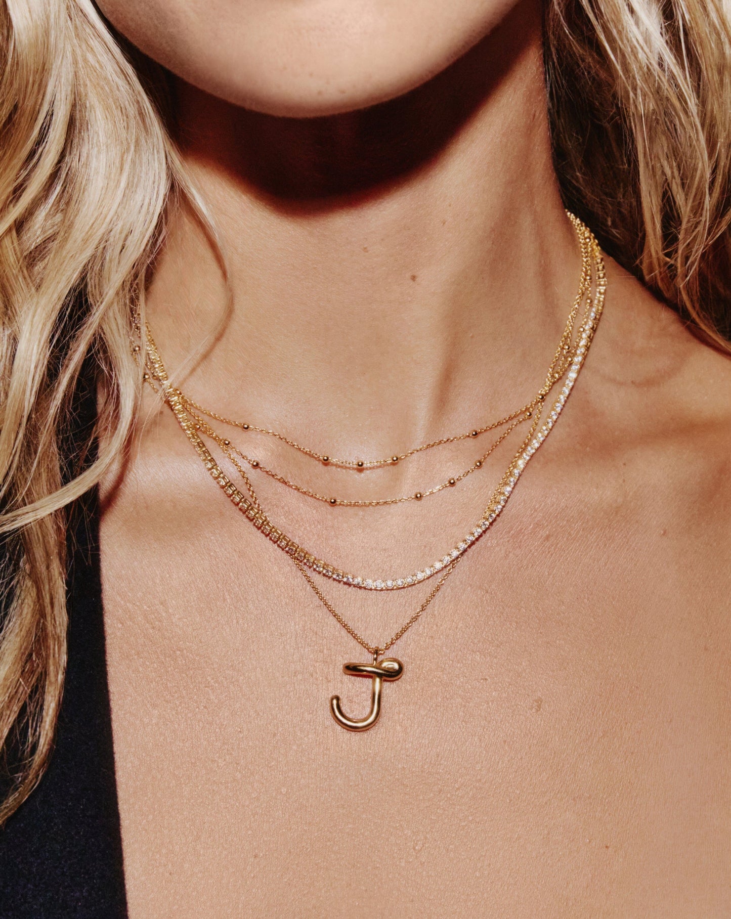 Curly Molten Initial Pendant Necklace - J | 18ct Gold Vermeil