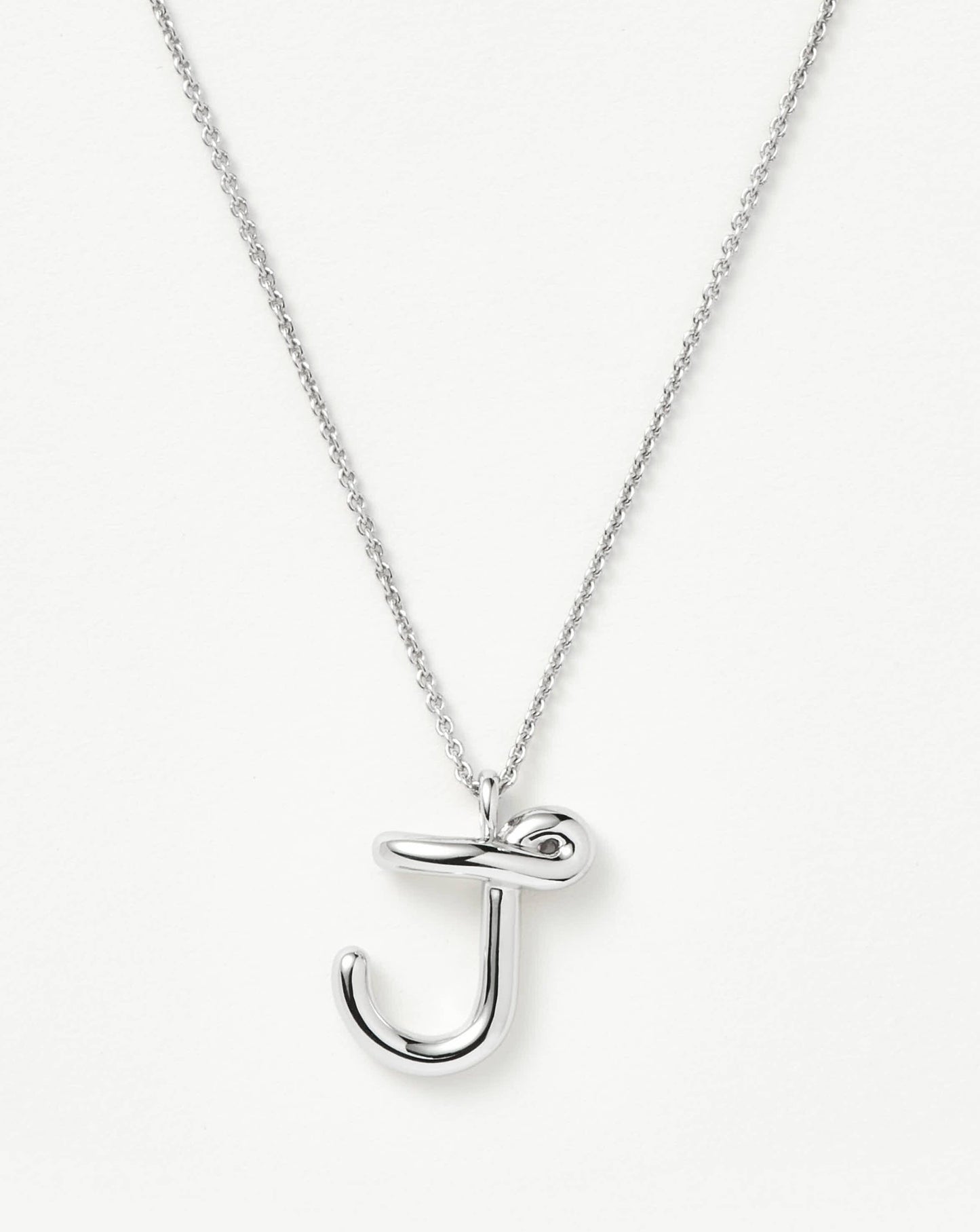 Curly Molten Initial Pendant Necklace - J | Sterling Silver