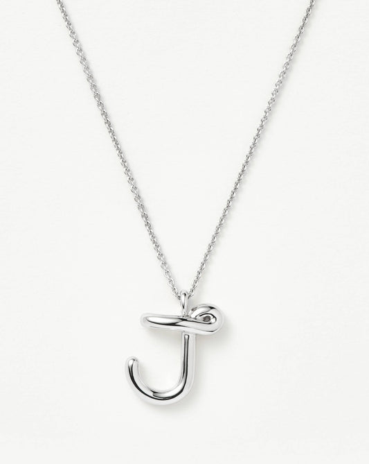 Curly Molten Initial Pendant Necklace - J | Sterling Silver