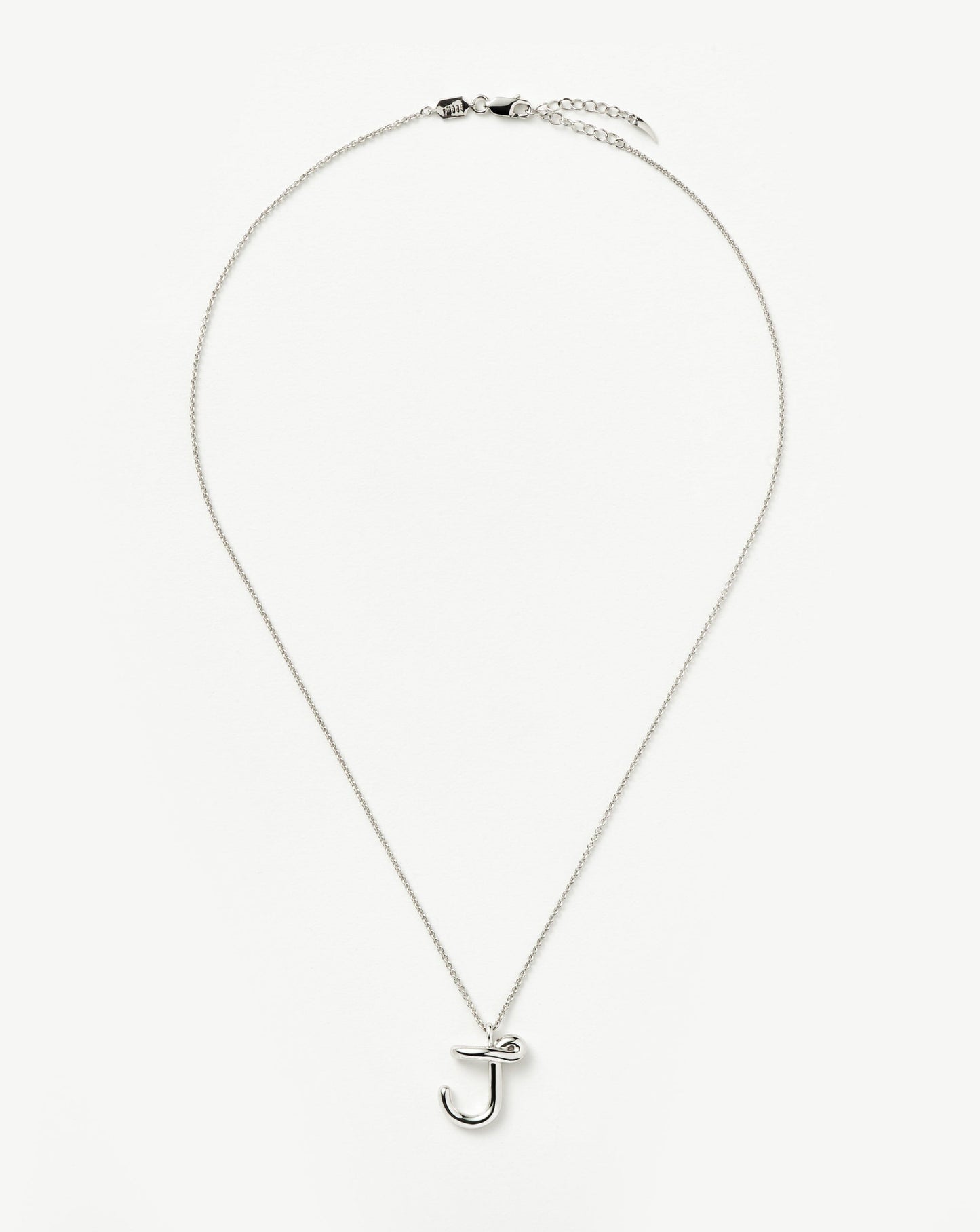 Curly Molten Initial Pendant Necklace - J | Sterling Silver