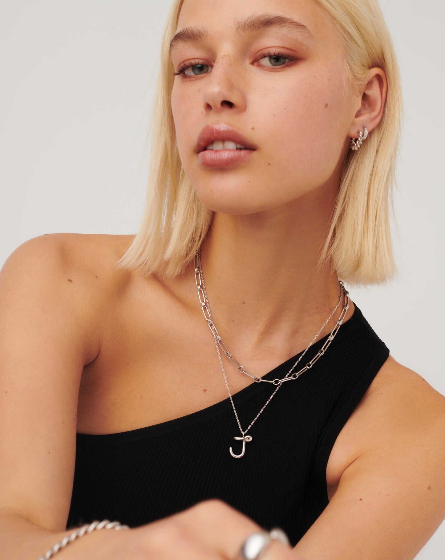 Curly Molten Initial Pendant Necklace - J | Sterling Silver
