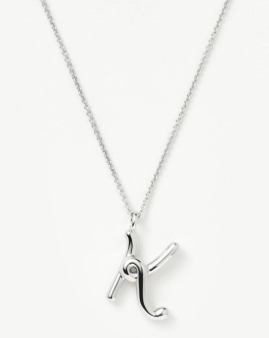 Curly Molten Initial Pendant Necklace - K | Sterling Silver