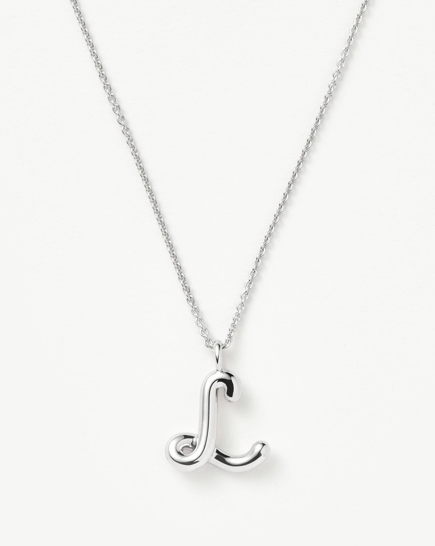 Curly Molten Initial Pendant Necklace - L | Sterling Silver