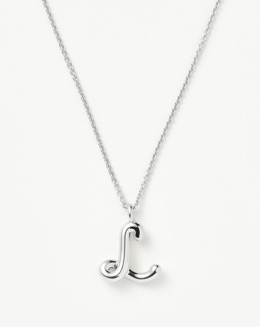 Curly Molten Initial Pendant Necklace - L | Sterling Silver