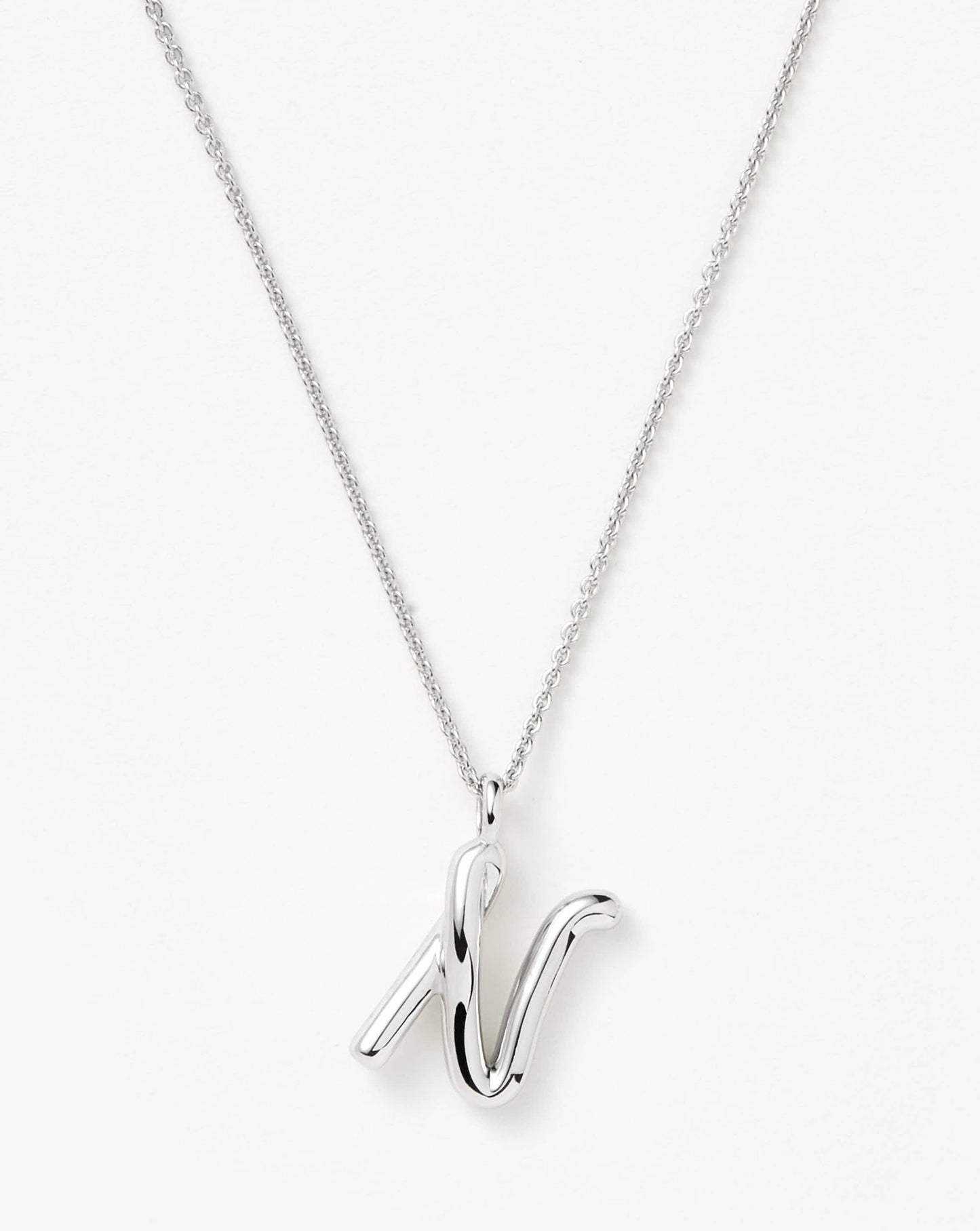 Curly Molten Initial Pendant Necklace - N | Sterling Silver