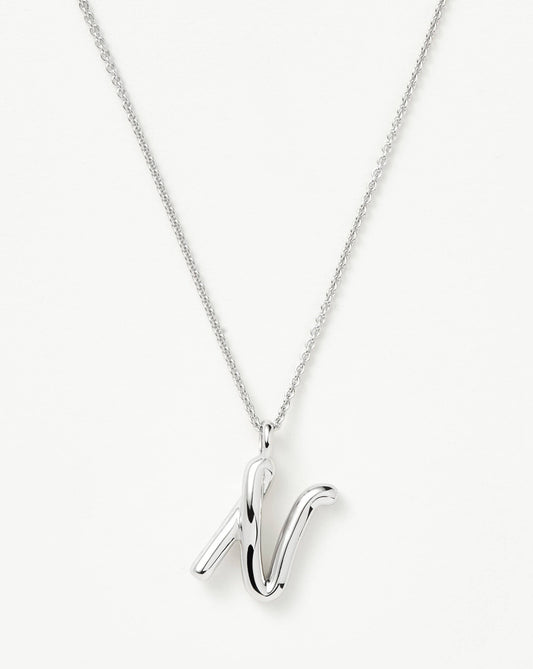 Curly Molten Initial Pendant Necklace - N | Sterling Silver