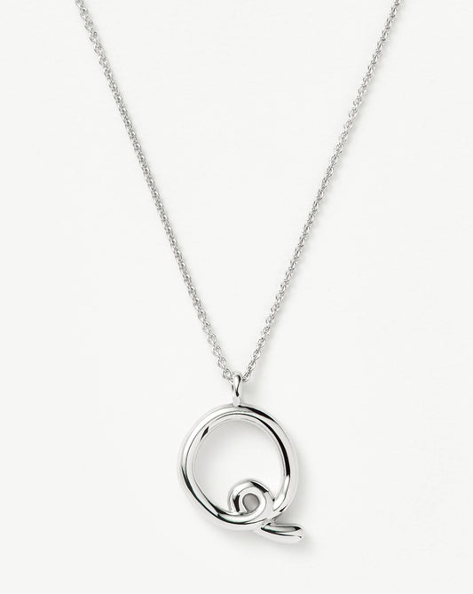 Curly Molten Initial Pendant Necklace - Q | Sterling Silver