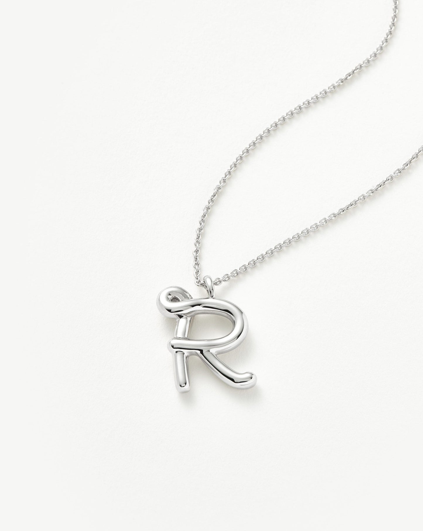 Curly Molten Initial Pendant Necklace - R | Sterling Silver