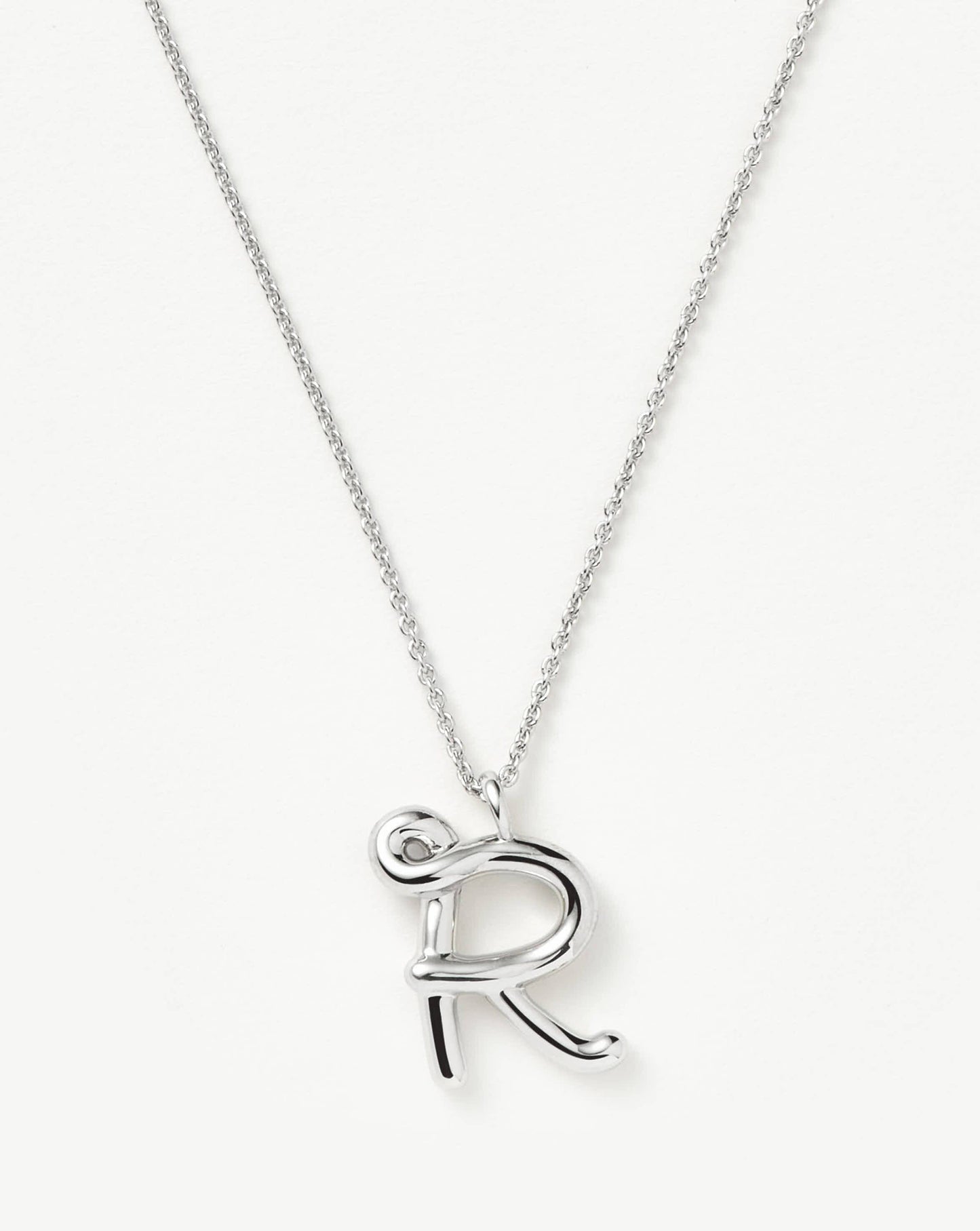 Curly Molten Initial Pendant Necklace - R | Sterling Silver