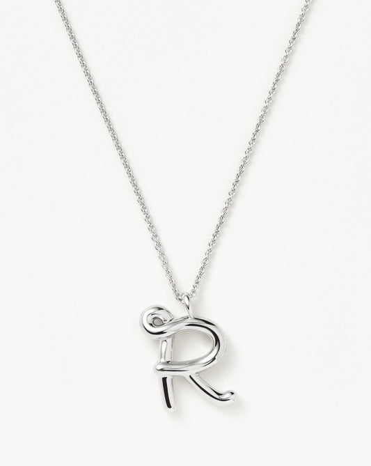 Curly Molten Initial Pendant Necklace - R | Sterling Silver