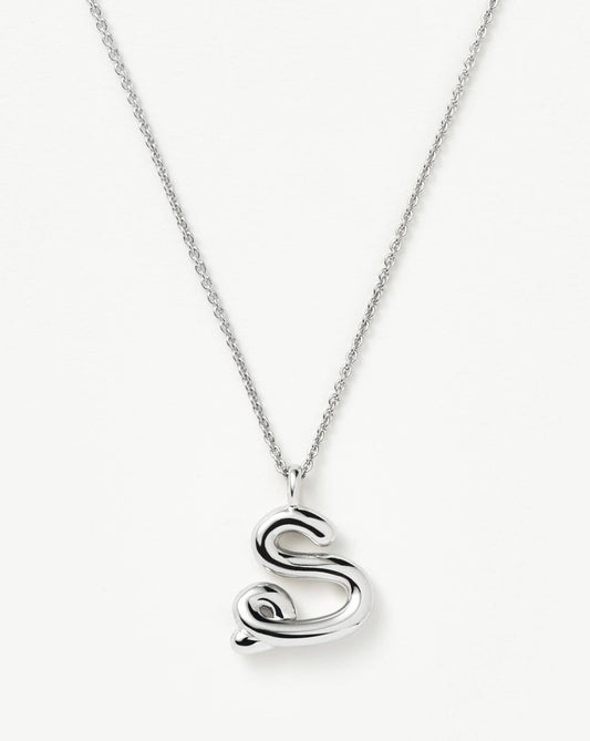 Curly Molten Initial Pendant Necklace - S | Sterling Silver