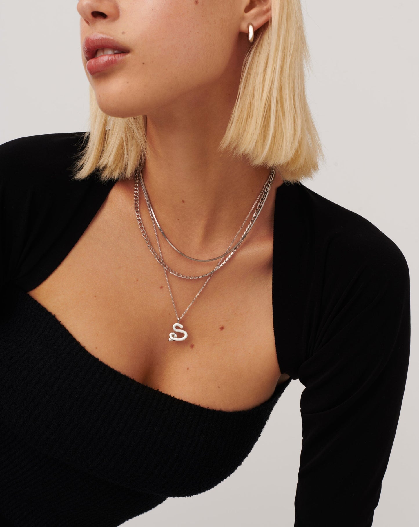 Curly Molten Initial Pendant Necklace - S | Sterling Silver