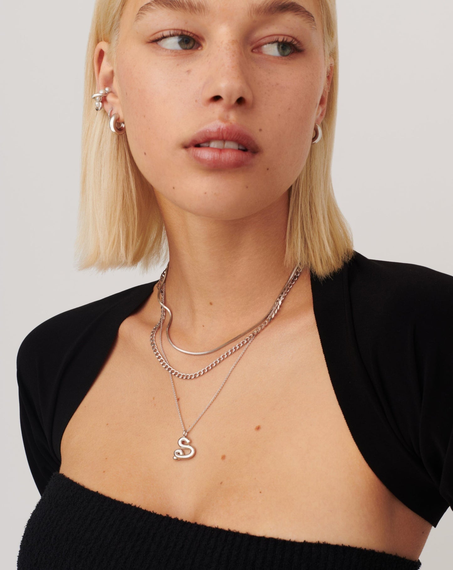 Curly Molten Initial Pendant Necklace - S | Sterling Silver