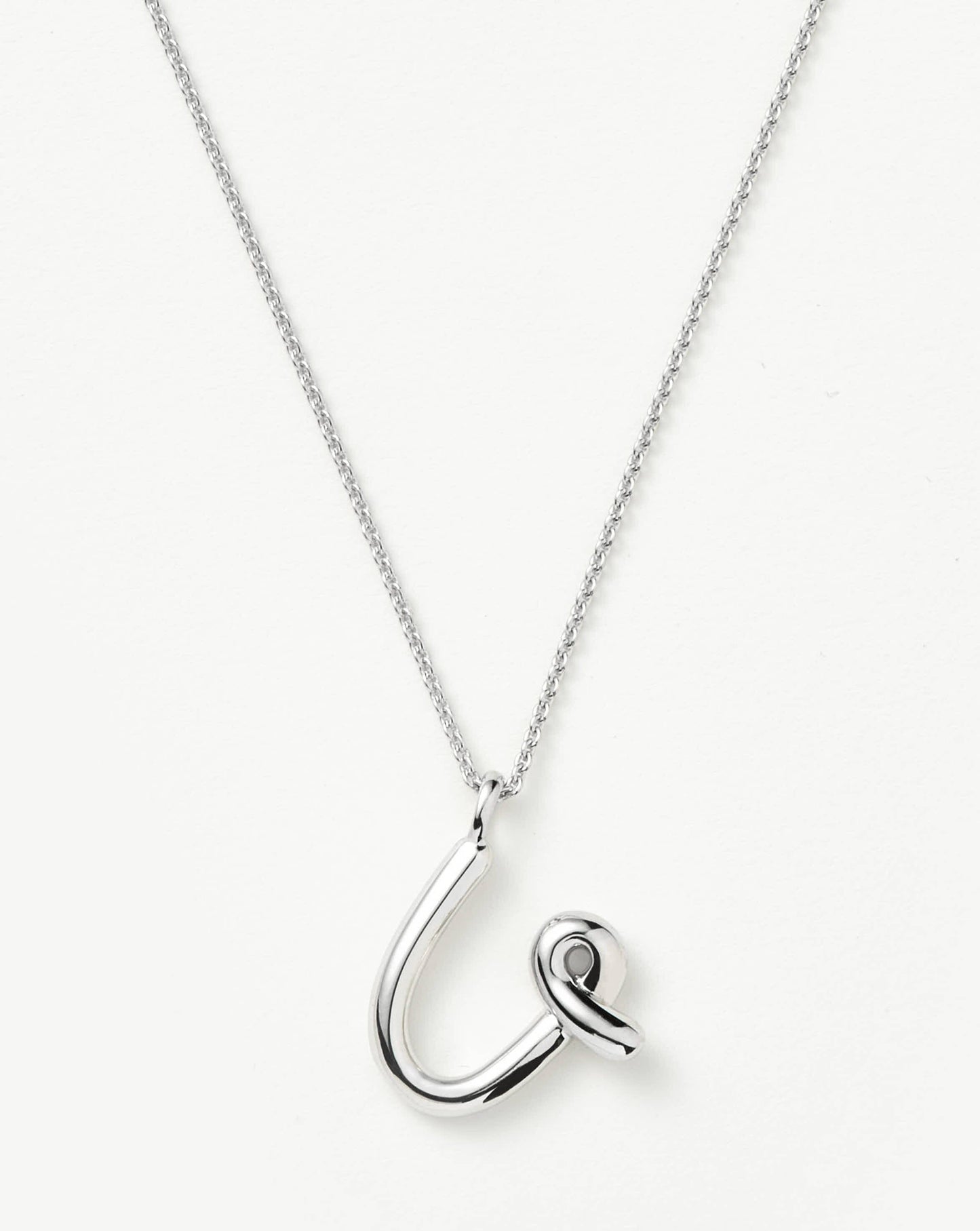 Curly Molten Initial Pendant Necklace - U | Sterling Silver