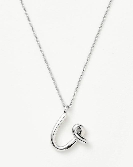 Curly Molten Initial Pendant Necklace - U | Sterling Silver