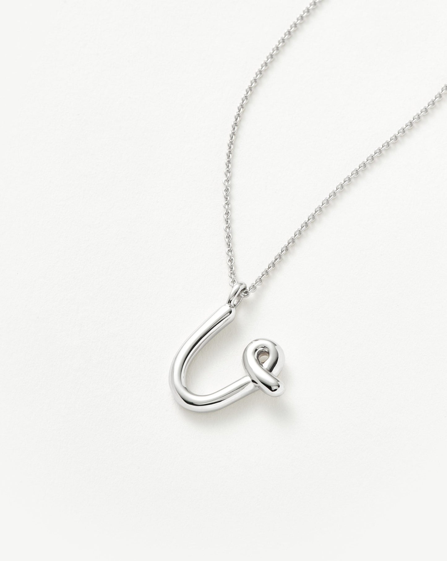 Curly Molten Initial Pendant Necklace - U | Sterling Silver