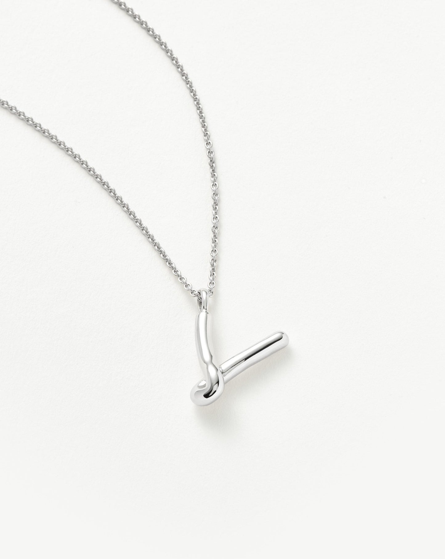 Curly Molten Initial Pendant Necklace - V | Sterling Silver