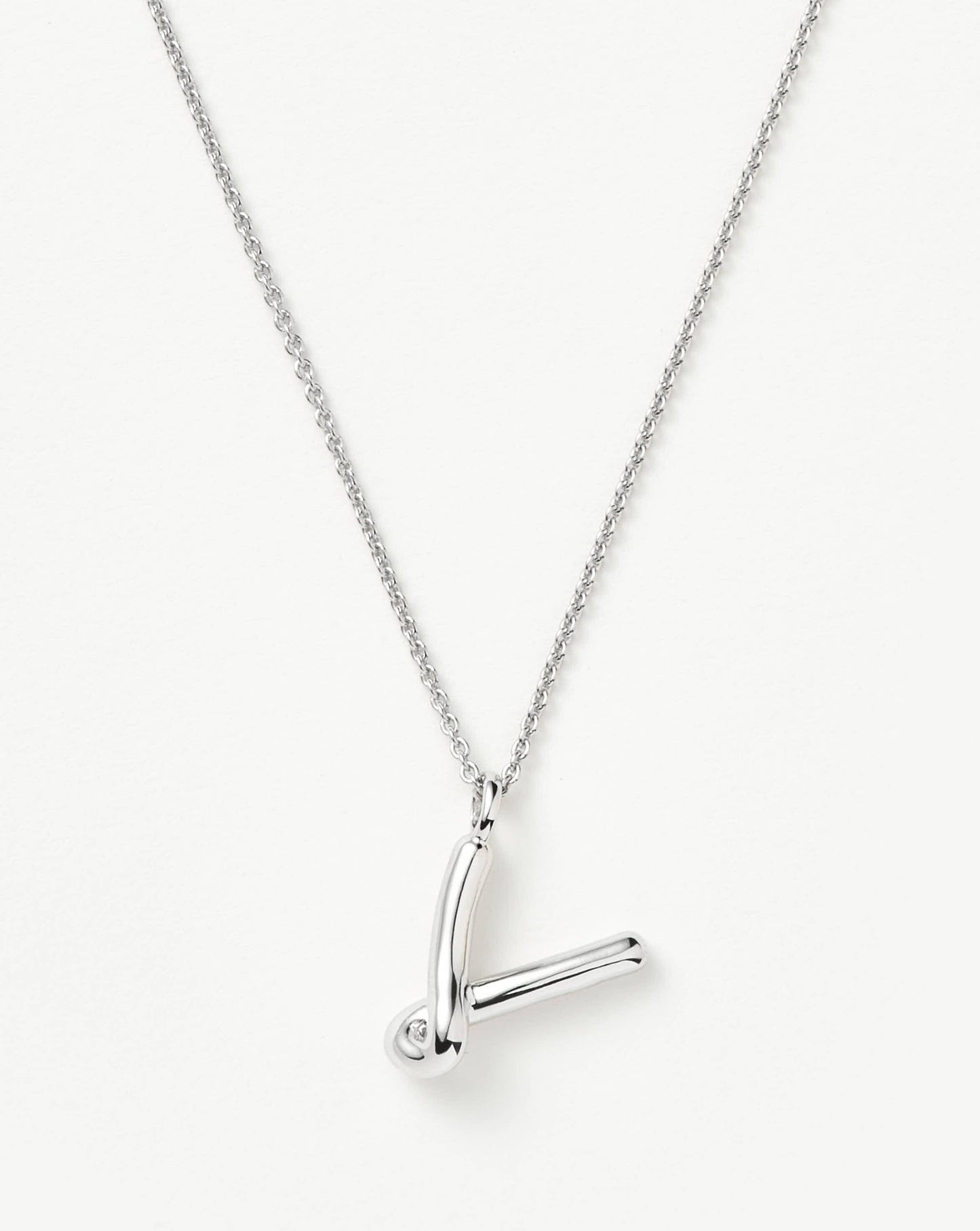 Curly Molten Initial Pendant Necklace - V | Sterling Silver