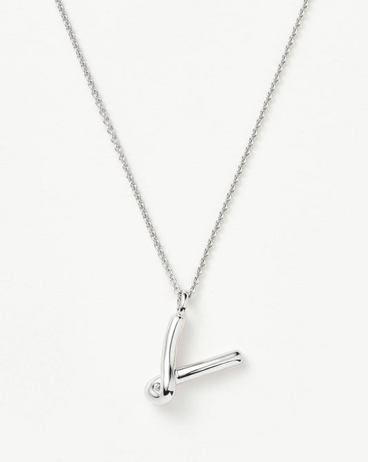 Curly Molten Initial Pendant Necklace - V | Sterling Silver