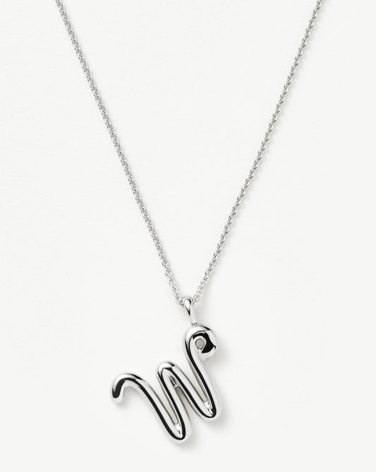Curly Molten Initial Pendant Necklace - W | Sterling Silver