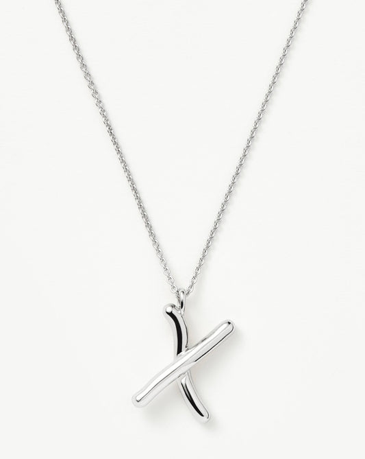 Curly Molten Initial Pendant Necklace - X | Sterling Silver