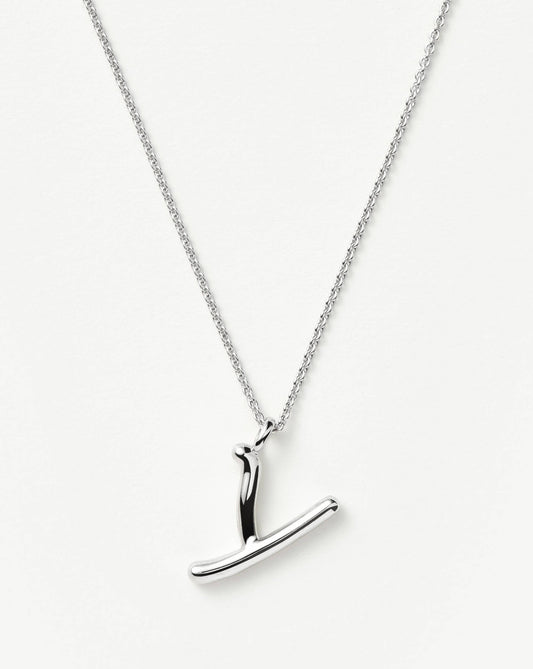 Curly Molten Initial Pendant Necklace - Y | Sterling Silver