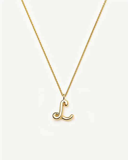 Curly Molten Initial Pendant Necklace - L | 18ct Gold Vermeil