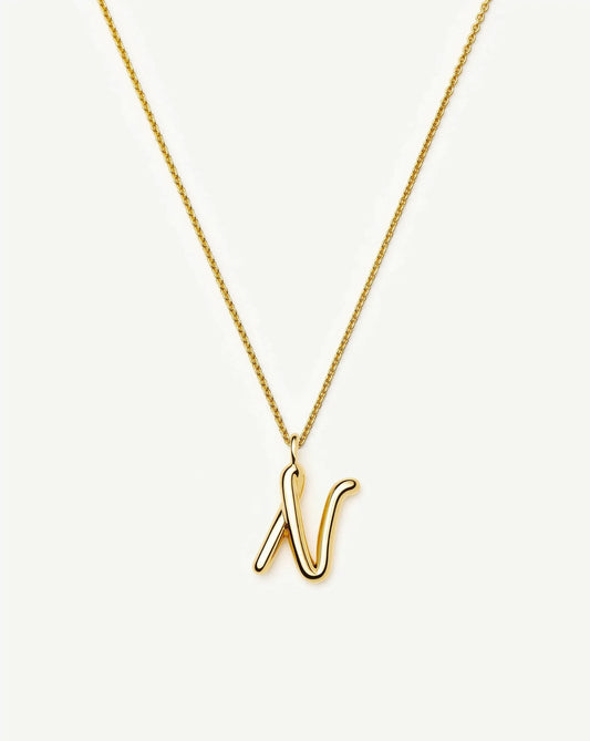 Curly Molten Initial Pendant Necklace - N | 18ct Gold Vermeil