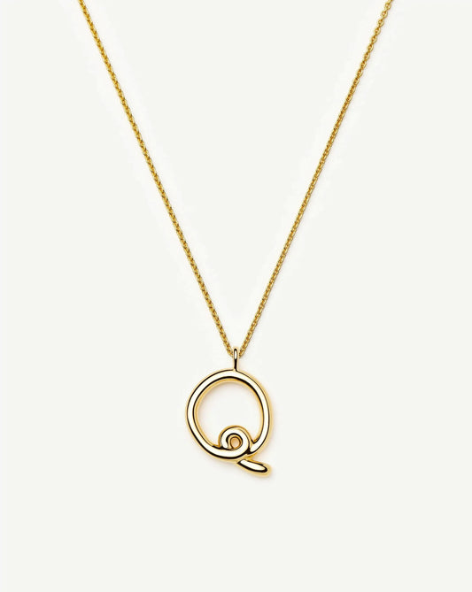 Curly Molten Initial Pendant Necklace - Q | 18ct Gold Vermeil